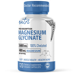 Nature's Fusions Nutri Pure magnesium glycinate bottle front emphasizes potency