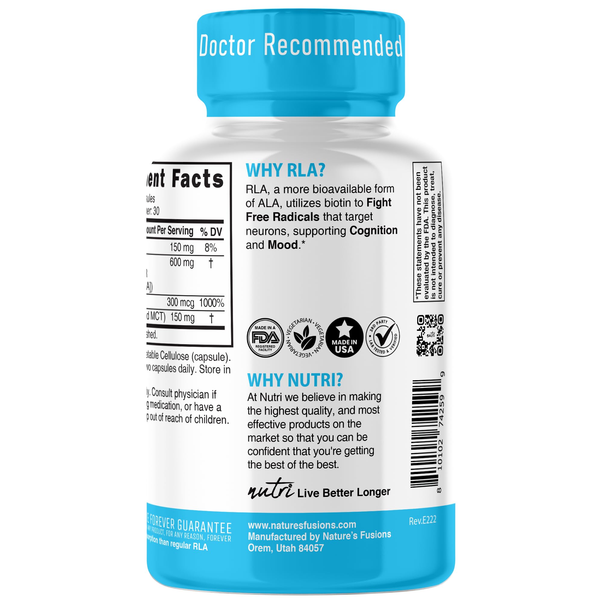 Two Nutri RALA capsules shown as daily serving for energy support