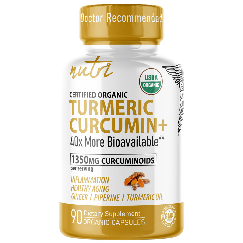 Nature's Fusions Nutri Turmeric bottle showing easy-to-swallow capsules for joint support