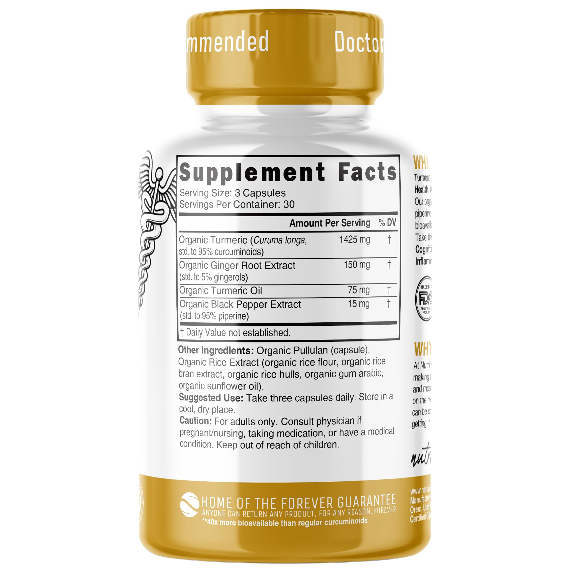 Nature's Fusions Nutri Turmeric capsules close-up highlighting organic ingredients