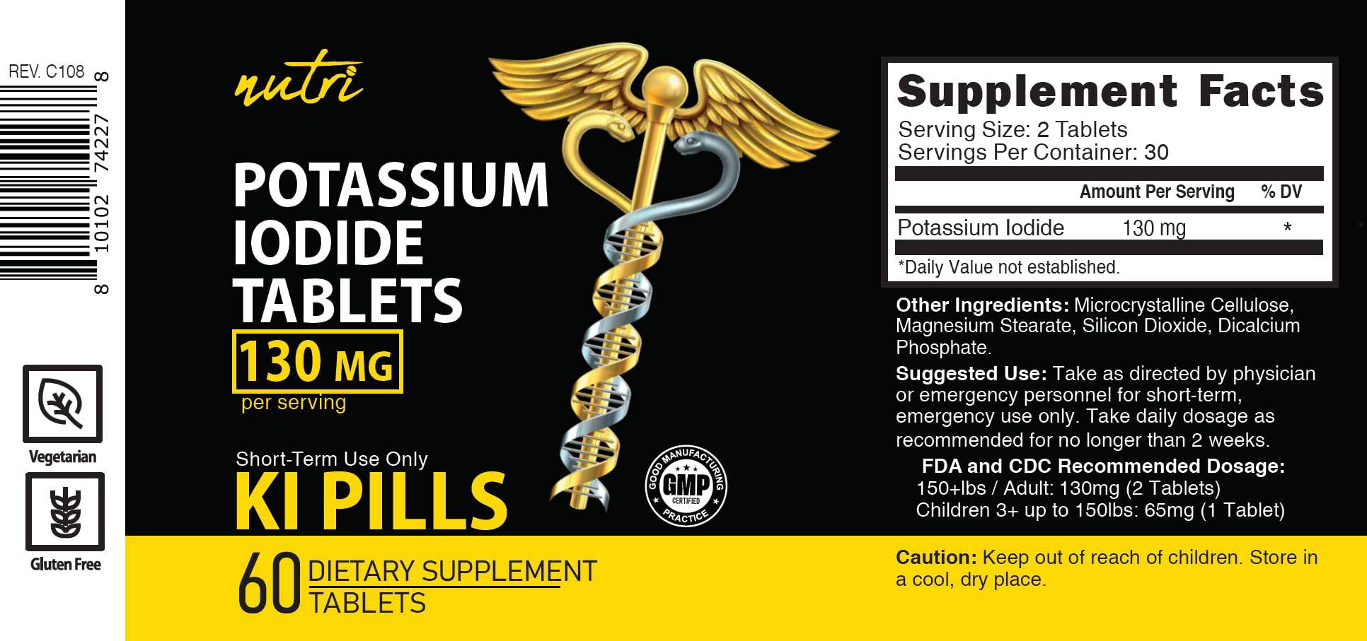 Nature's Fusions Potassium Iodide Tablets 130 mg 3rd-party tested badge on packaging.