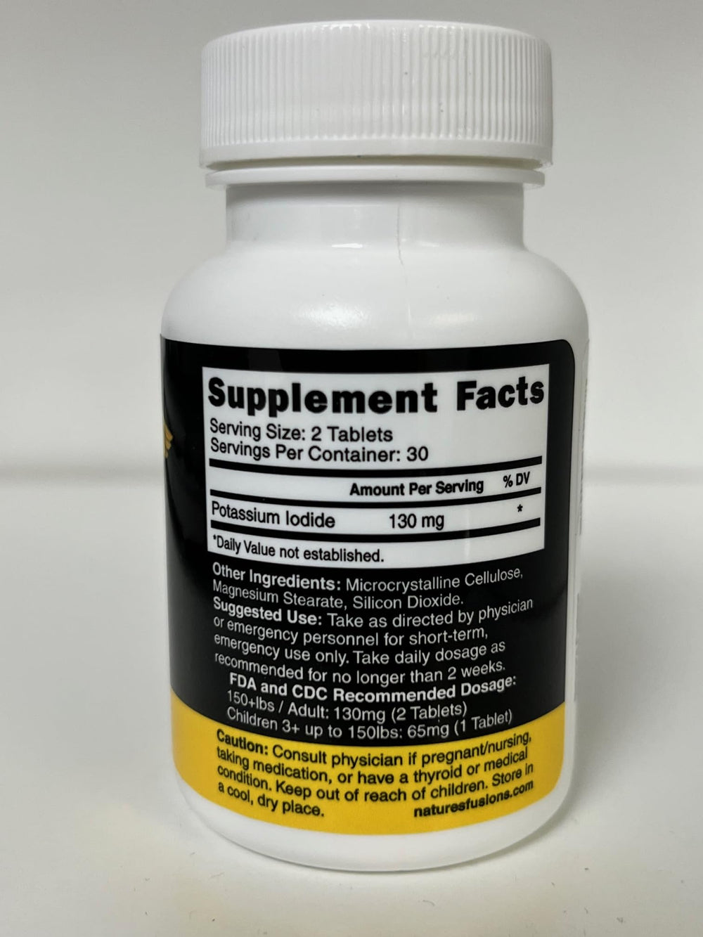 Nature's Fusions Potassium Iodide Tablets 130 mg label highlights 60-count pack.