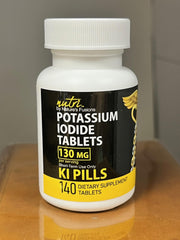 Potassium iodide tablets with long shelf life and labeling for reference.