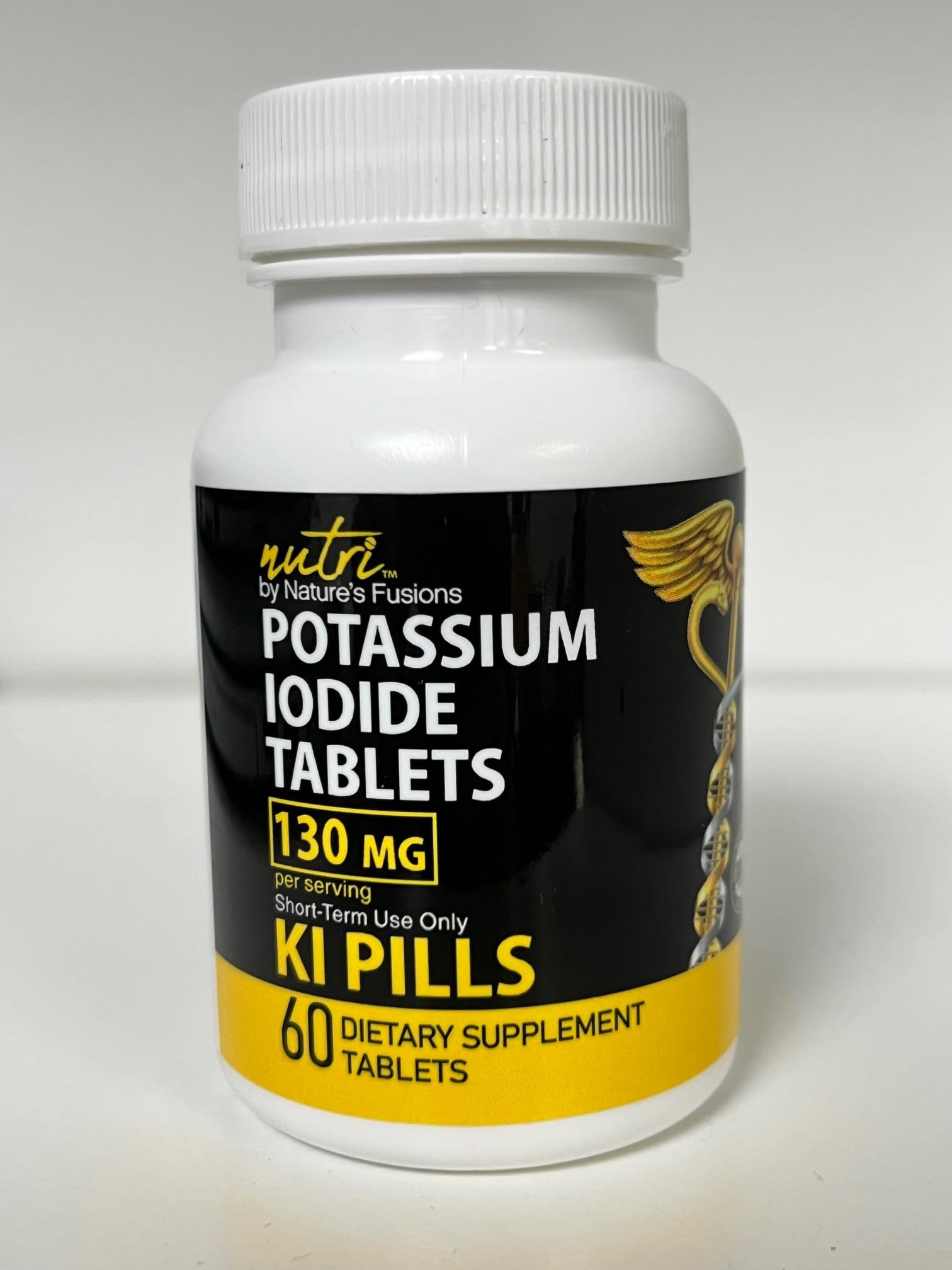 Nature's Fusions Potassium Iodide Tablets 130 mg close-up shows divisible tablets for dosing.