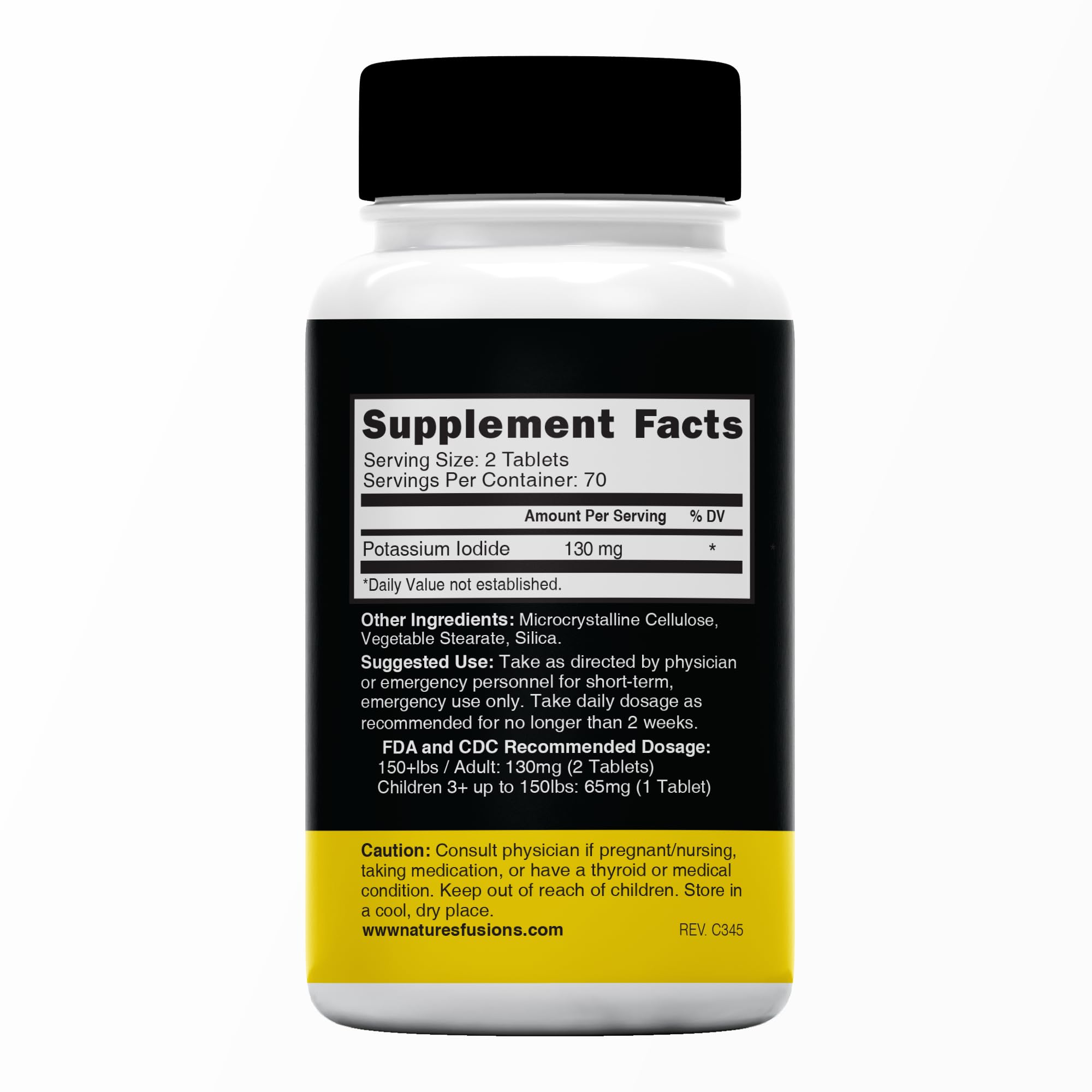 Nature's Fusions Potassium Iodide Tablets close-up highlights 130 mg dose