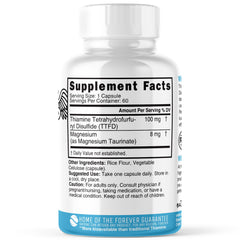 Nature's Fusions TTFD Thiamine B1 bottle label highlights ingredients and magnesium blend.