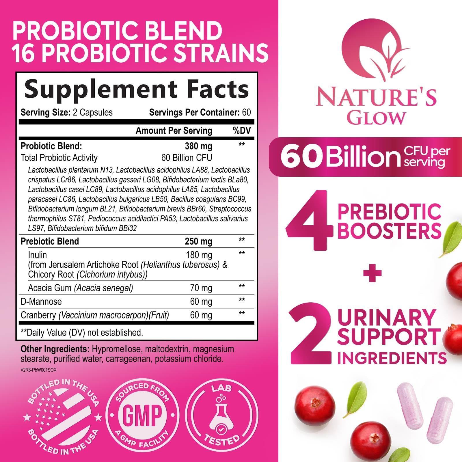 Nature's Glow 16-strains capsules supporting gut and feminine health