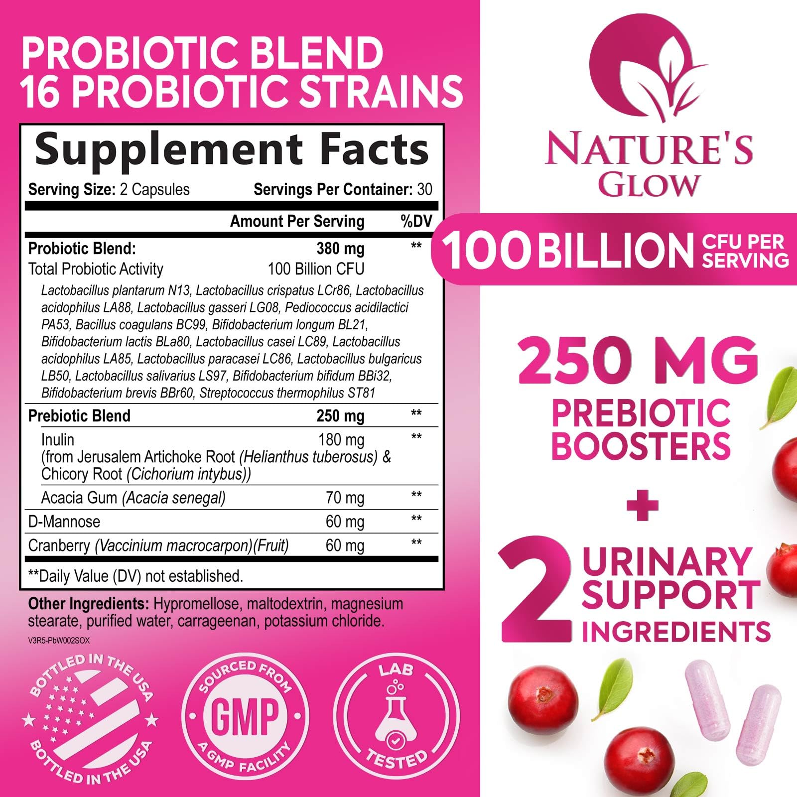 Nature's Glow Probiotics for Women cap opening and capsule details for easy daily use.