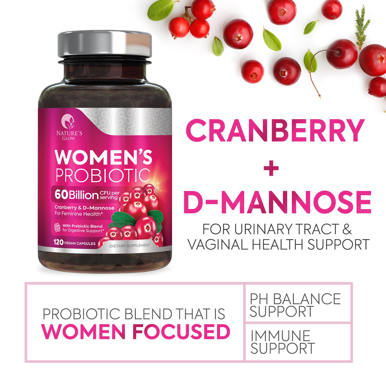Nature's Glow USA-formulated women's probiotics for quality and purity