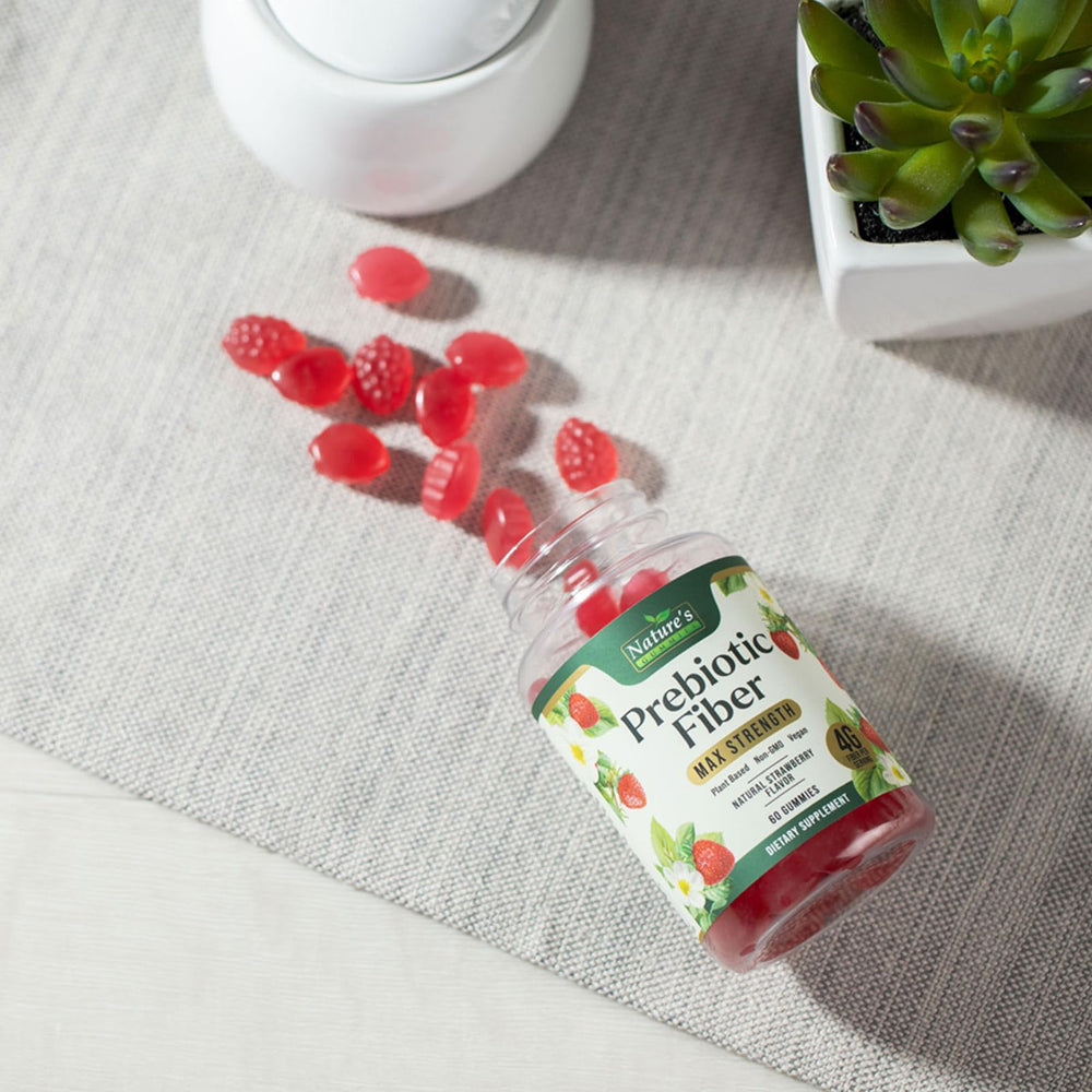 Nature's Gummies Fiber Gummies on kitchen counter, convenient daily fiber