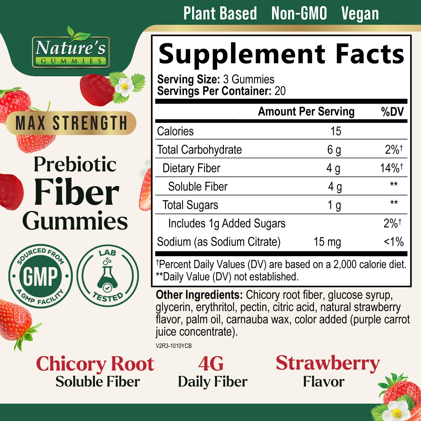 Nature's Gummies Fiber Gummies adults label highlighting soluble fiber benefits