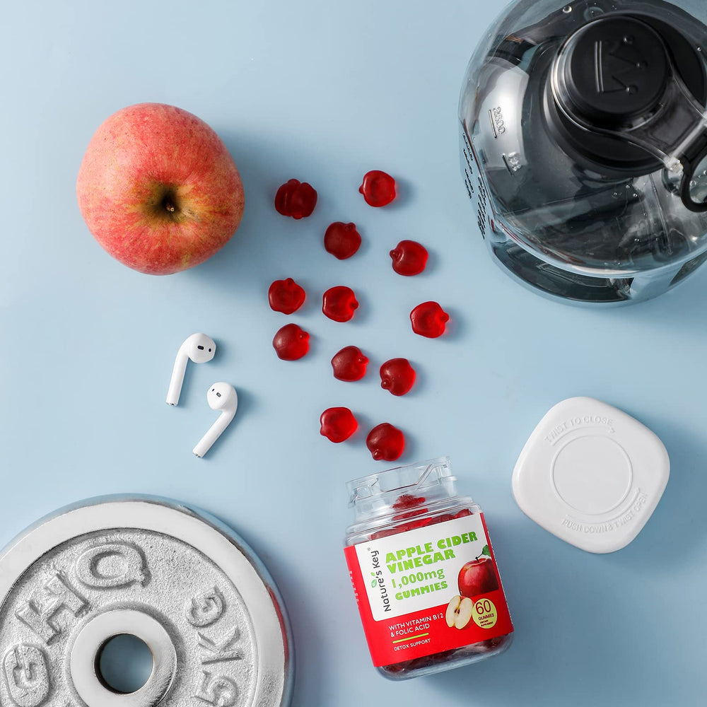 Nature's Key ACV gummies feature beetroot and pomegranate hints for natural color