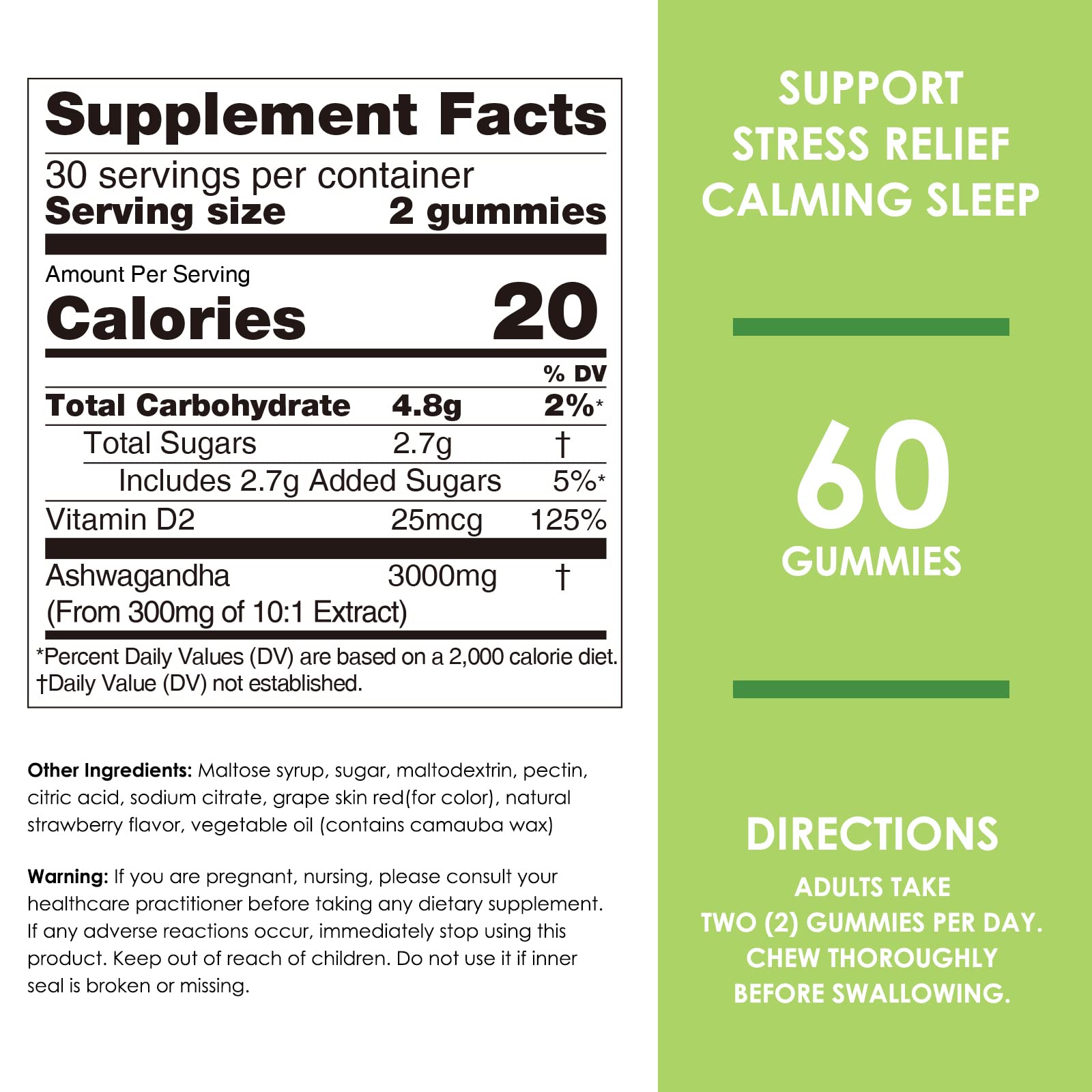 Nature's Key Ashwagandha Gummies dosage panel shows two gummies per day.