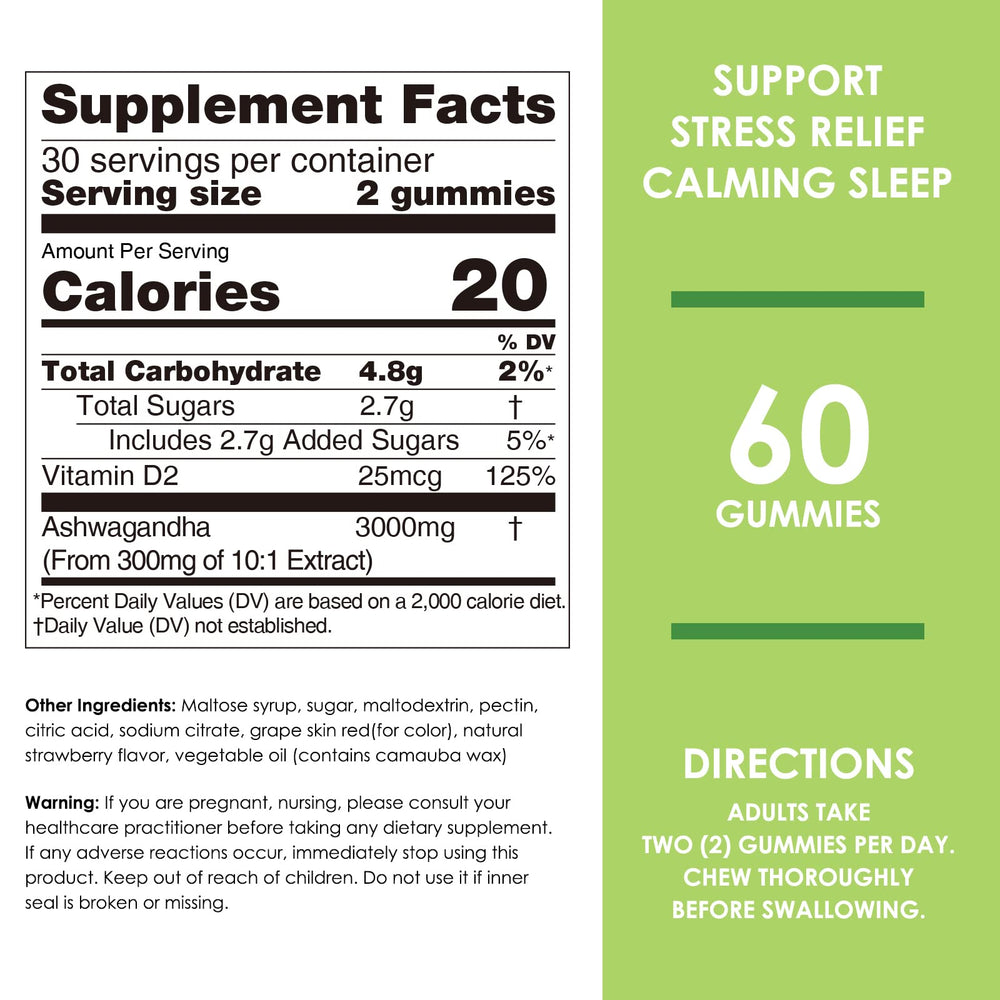 Nature's Key Ashwagandha Gummies dosage panel shows two gummies per day.