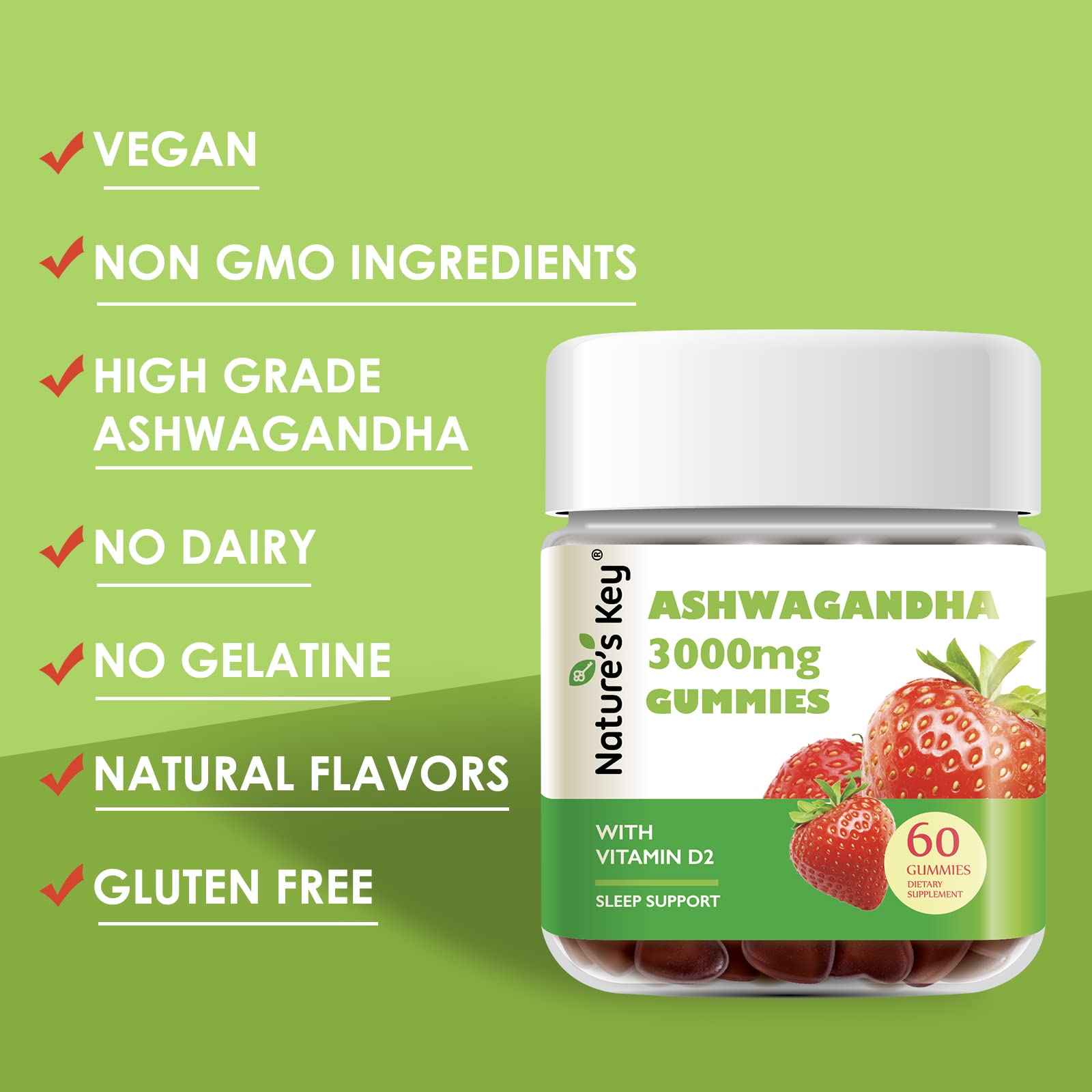 Nature's Key Ashwagandha Gummies close-up reveals chewy texture for daily use.