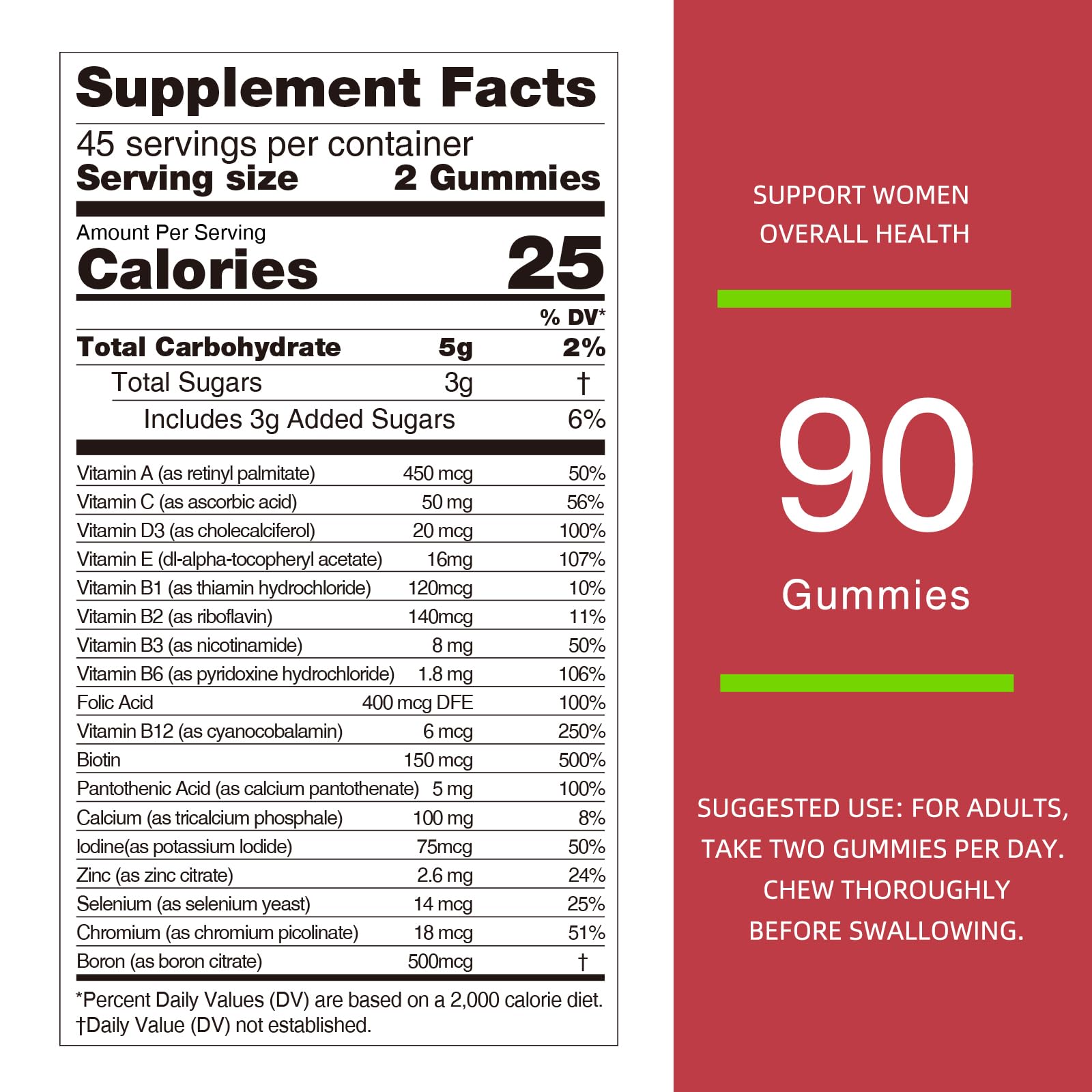 Nutrition facts of Nature's Key strawberry multivitamin highlighting vitamins and minerals