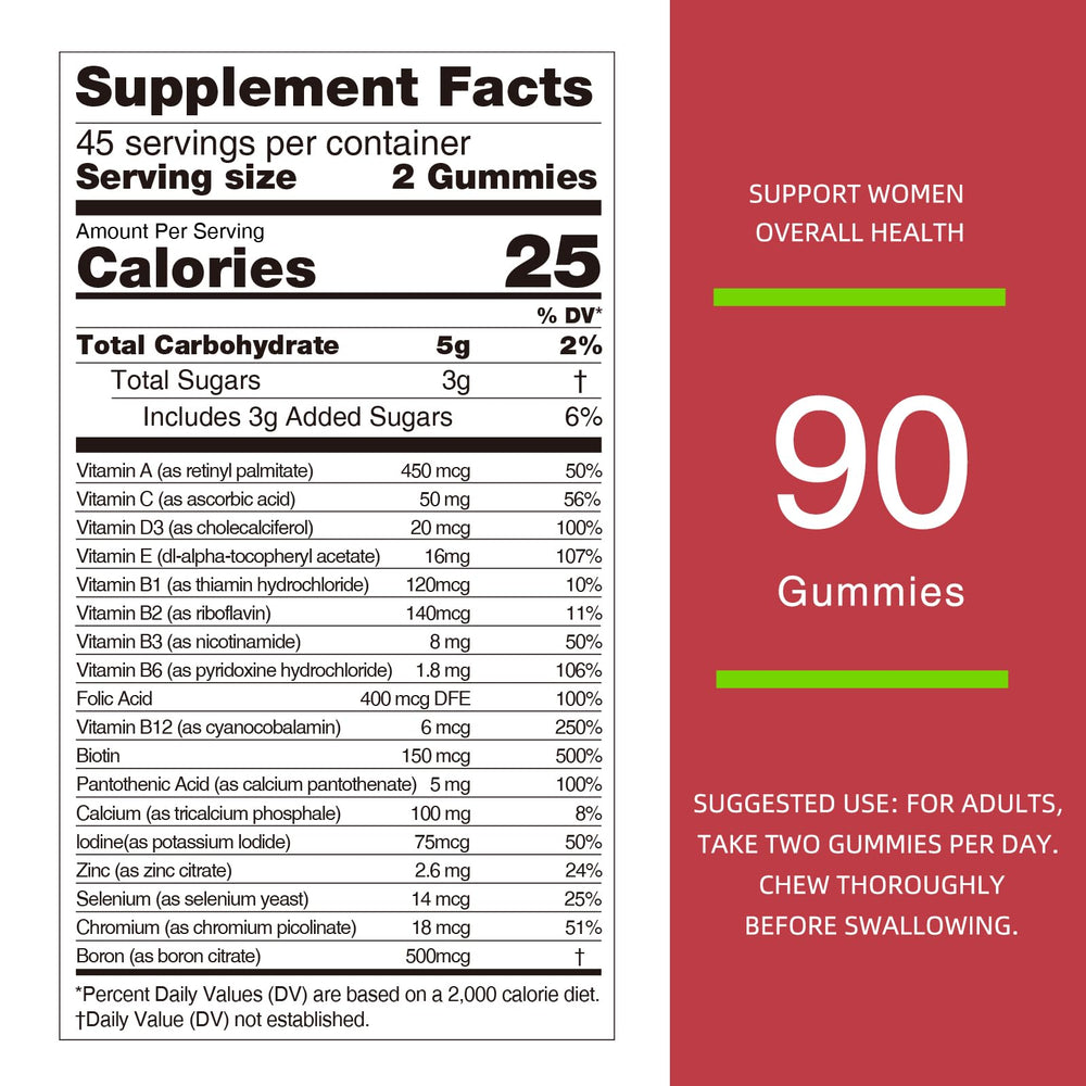 Nutrition facts of Nature's Key strawberry multivitamin highlighting vitamins and minerals