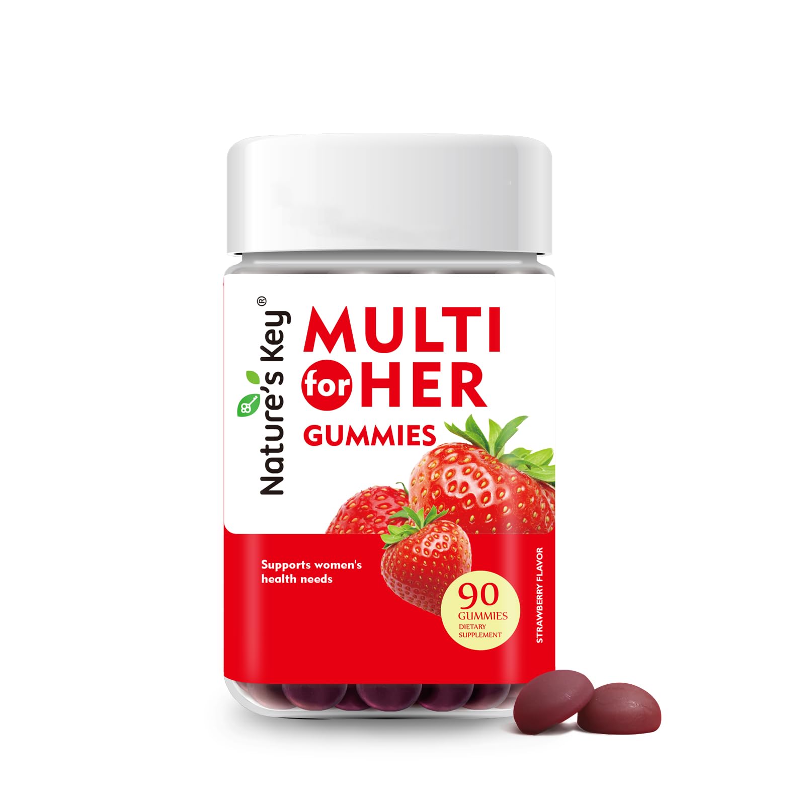 Nature's Key Women's Strawberry Multivitamin bottle with 90 gummies for daily immune support