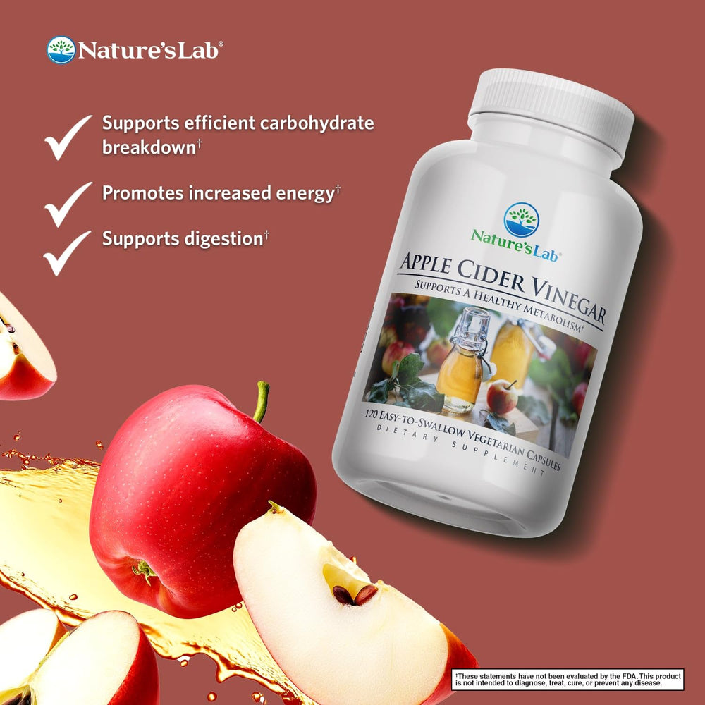 Close-up of Nature's Lab ACV capsules for easy daily intake.