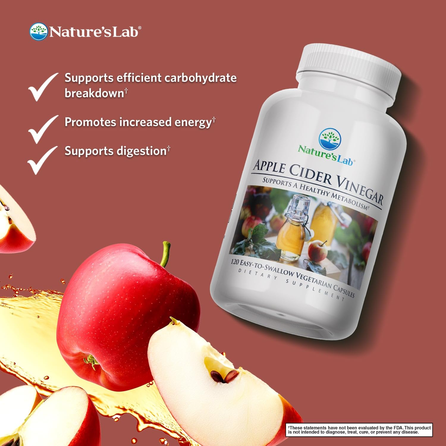 Nature's Lab ACV label shows 1200mg per capsule for easy dosing