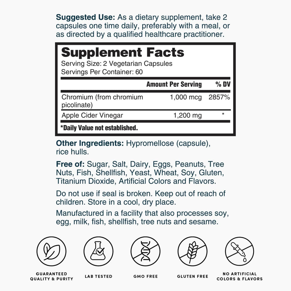 Label shows chromium inclusion in Nature's Lab ACV formula.