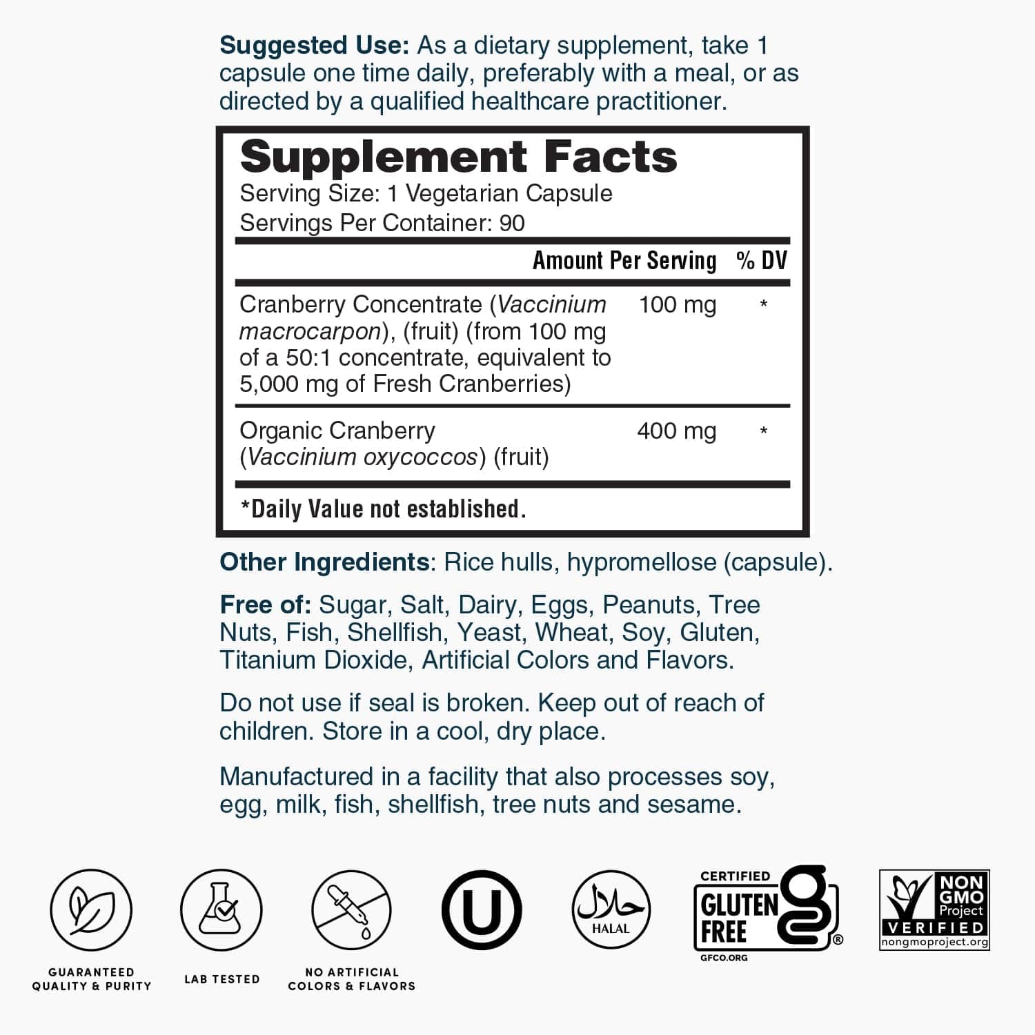 Nature's Lab Cranberry 5400mg ingredients overview highlights concentrate and powder blend.