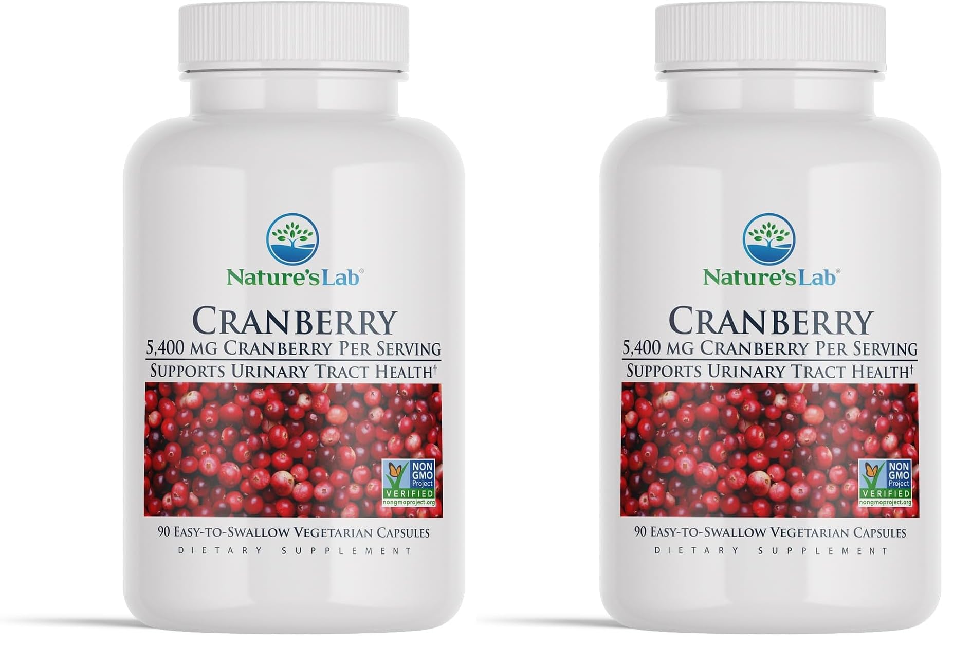 Nature's Lab Cranberry 5400mg pack shot shows vegan, gluten-free urinary health support benefits.