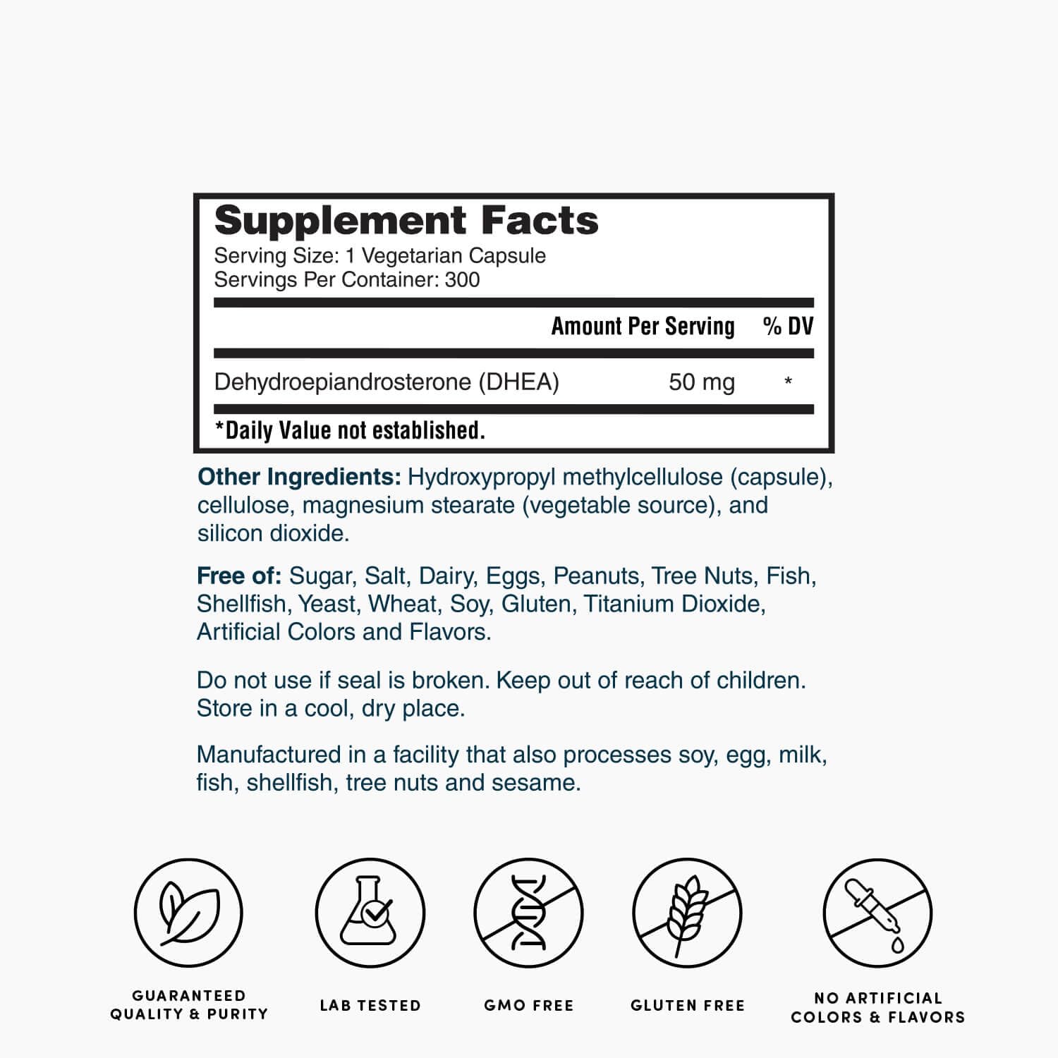Nature's Lab DHEA 50mg bottle beside a glass of water for easy consumption.