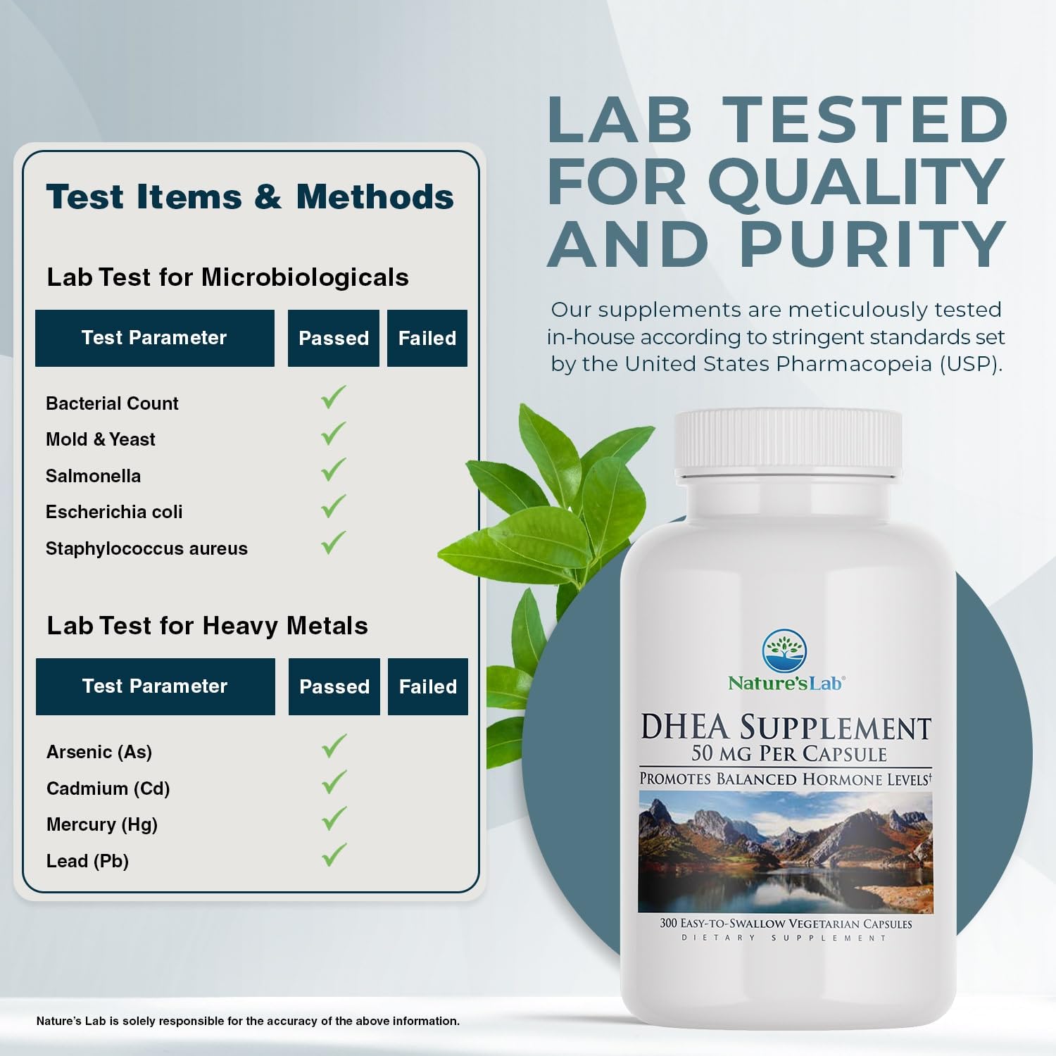 Nature's Lab DHEA 50mg packaging box indicating long-term supply.