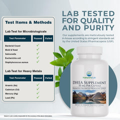 Nature's Lab DHEA 50mg packaging box indicating long-term supply.