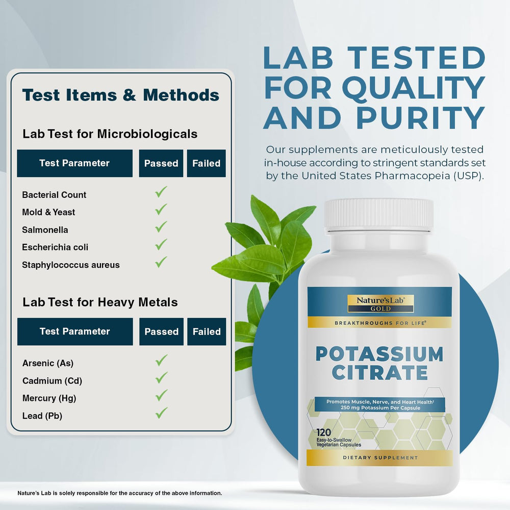 Nature's Lab label close-up emphasizing purity and US manufacturing standards.