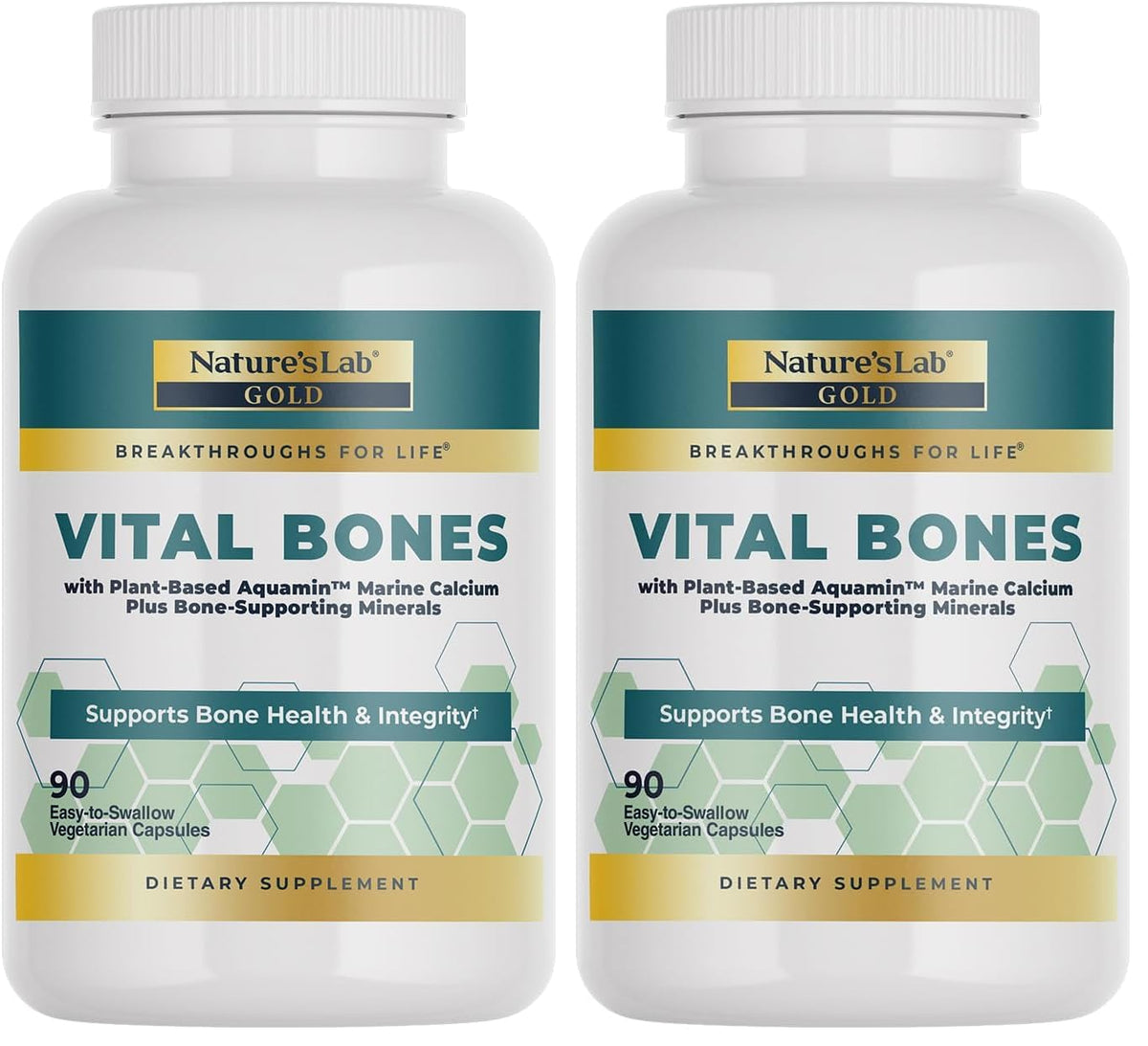 Nature's Lab Gold Vital Bones Aquamin bottle front for plant-based calcium support