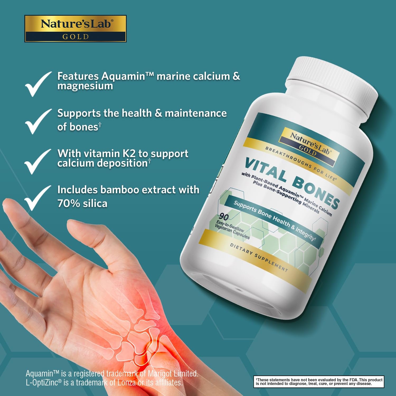 Nature's Lab capsules closeup showing vegetarian calcium for bone health