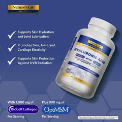 Nature's Lab capsules close-up highlighting easy-to-swallow hydration and collagen support.