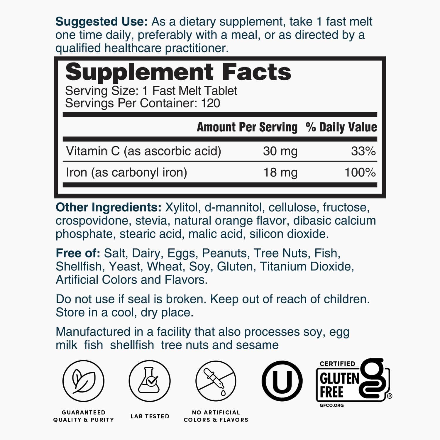 Nature's Lab Iron Plus lab tested seal communicates consistency and potency