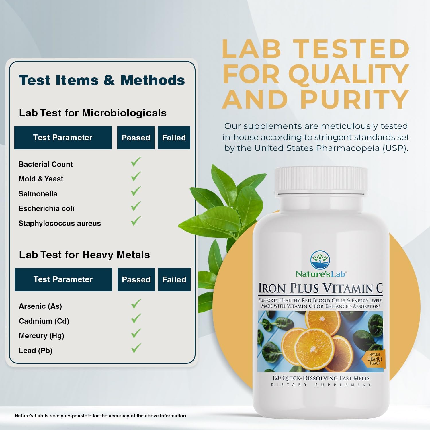 Nature's Lab Iron Plus vitamin C boost on packaging suggests added support