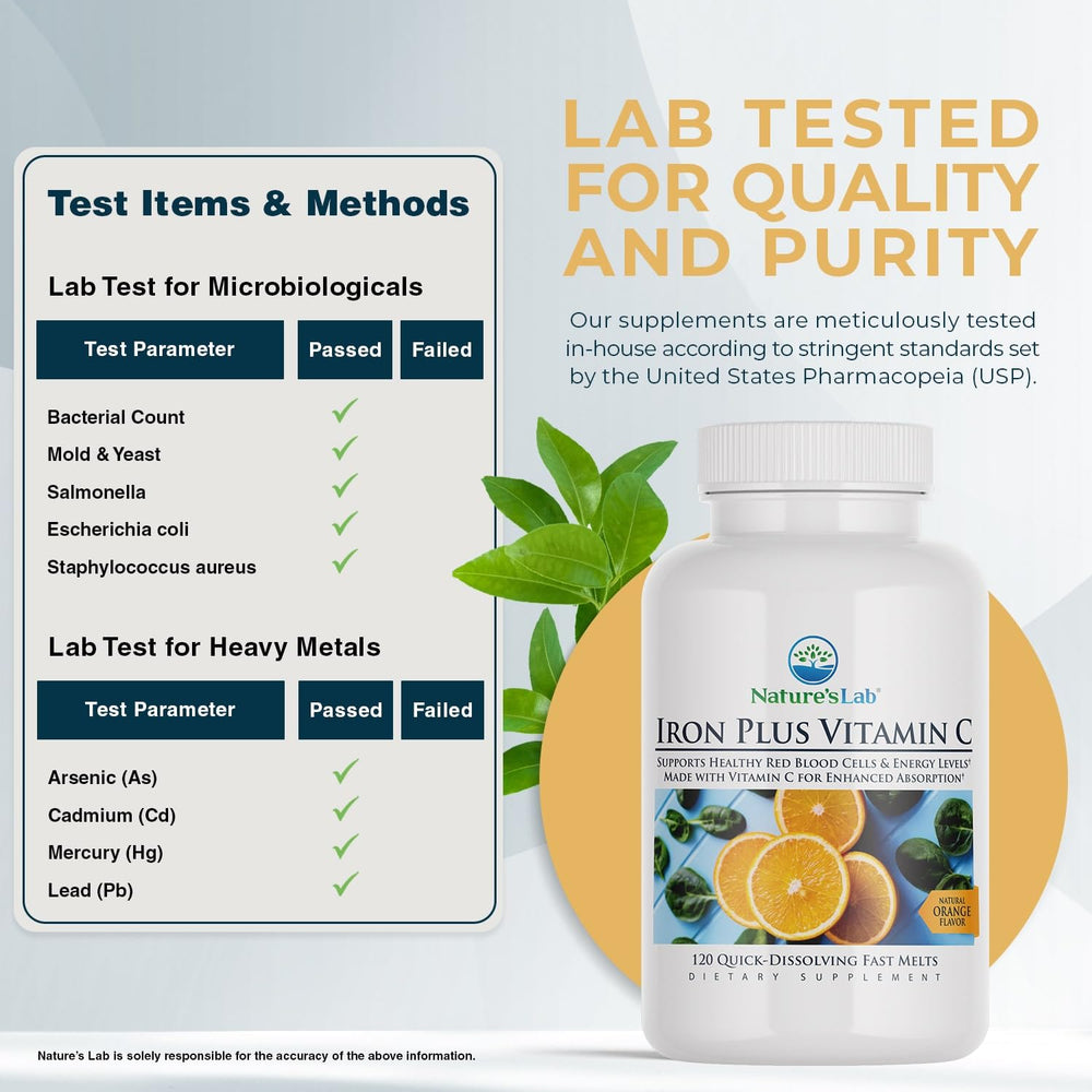 Nature's Lab Iron Plus vitamin C boost on packaging suggests added support