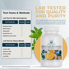 Nature's Lab Iron Plus vitamin C boost on packaging suggests added support
