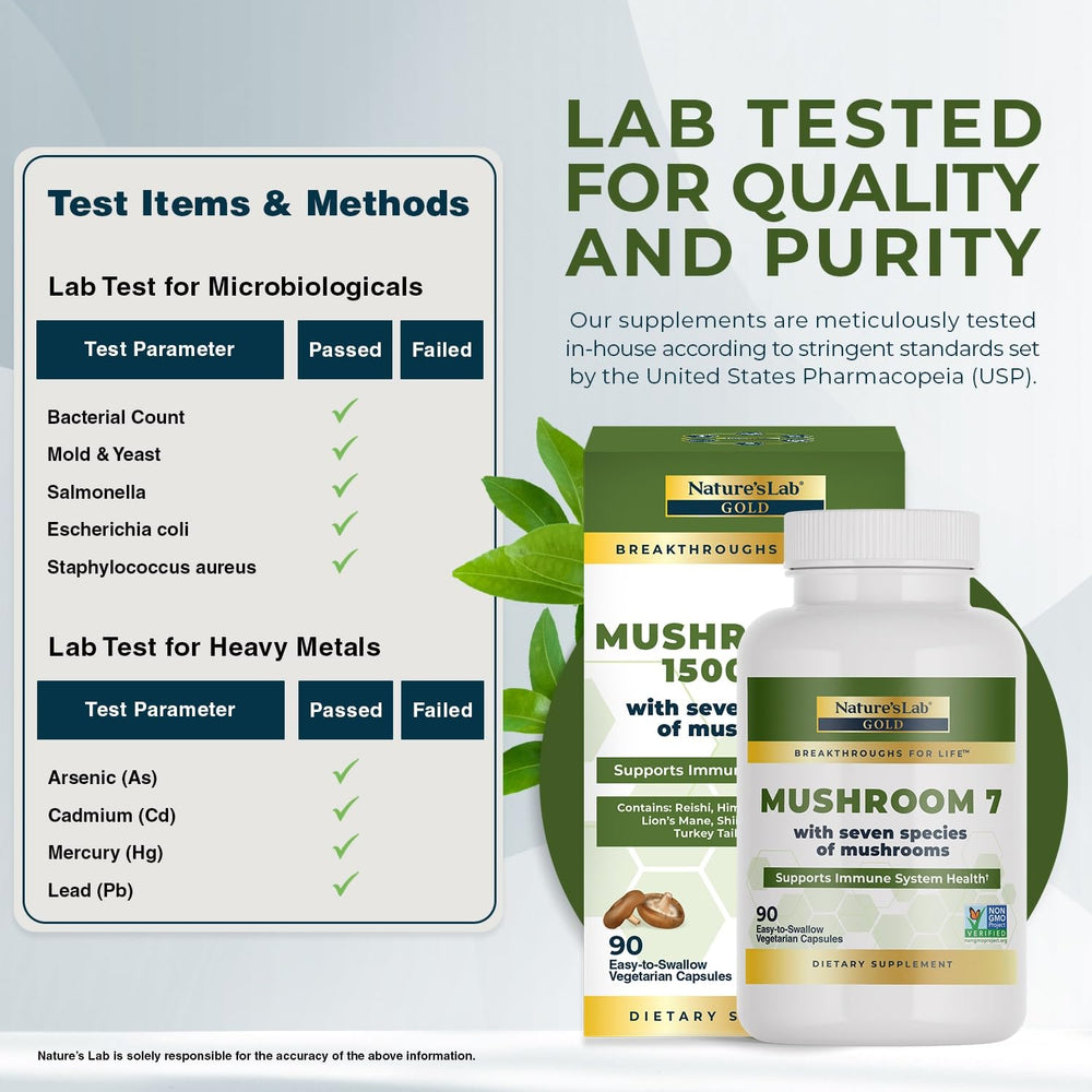 Nature's Lab Mushroom 7 Organic Blend dosing spoon shows simple daily serving.