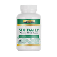 Nature's Lab Six Daily bottle on desk suggests convenient daily energy and wellness support