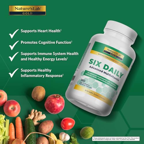 Nature's Lab Six Daily capsules close-up highlights easy-to-take daily vitality