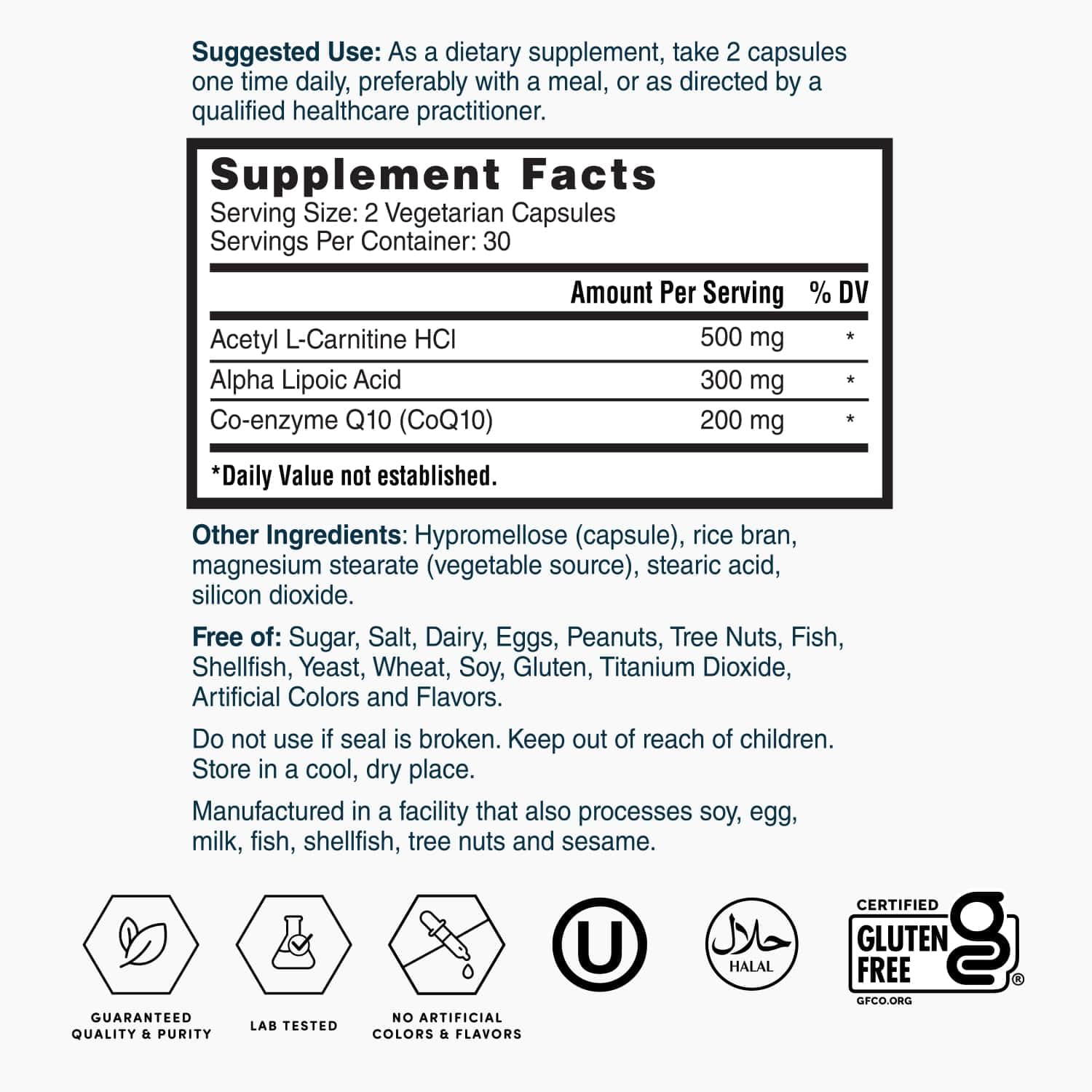 Nature's Lab supplement facts label for ingredient transparency.