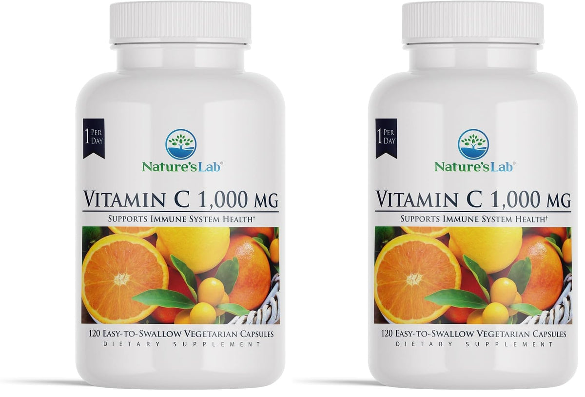 Nature's Lab Vitamin C 1000mg bottle front shows packaging for immune support