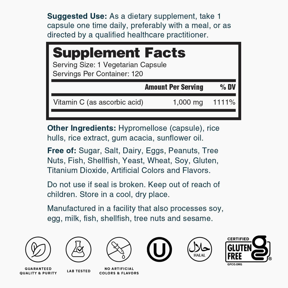 Nature's Lab Vitamin C 1000mg lab-testing certificate icon indicating quality.
