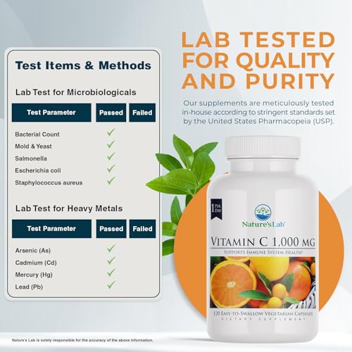 Nature's Lab Vitamin C 1000mg vegetarian capsules ready to swallow.