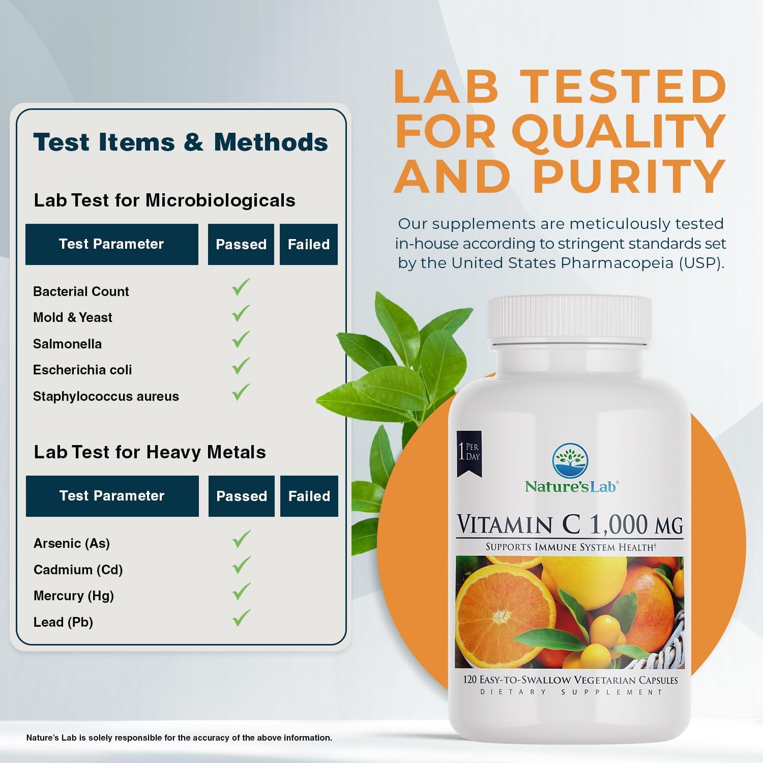 Nature's Lab Vitamin C capsules closeup shows vegetarian capsules