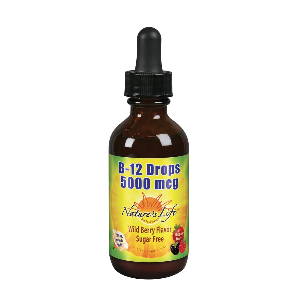 Nature's Life B-12 Drops bottle front view, methylcobalamin per serving.