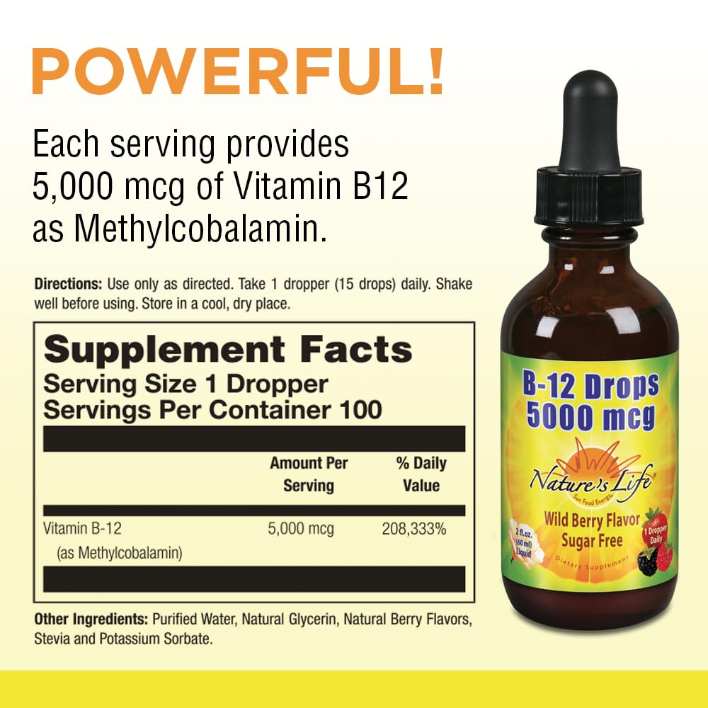 Nature's Life B-12 Drops pour cap shows easy liquid intake.
