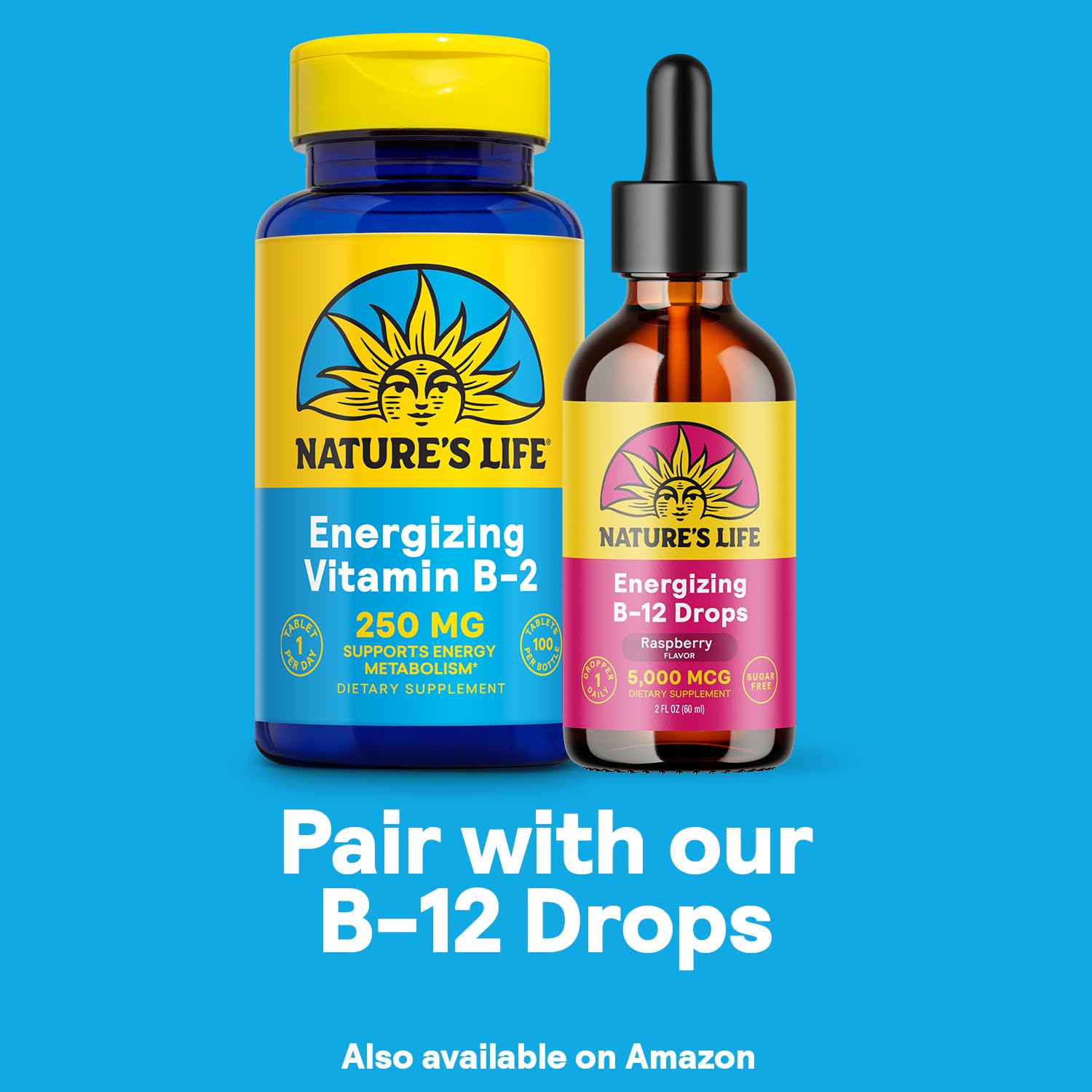 Nature's Life B-2 energy benefits graphic illustrating metabolism support and vitality