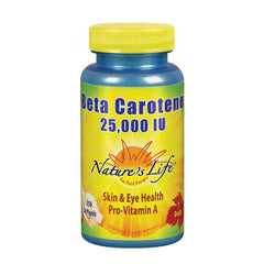 Nature's Life Beta Carotene bottle with softgels for skin and eye support.